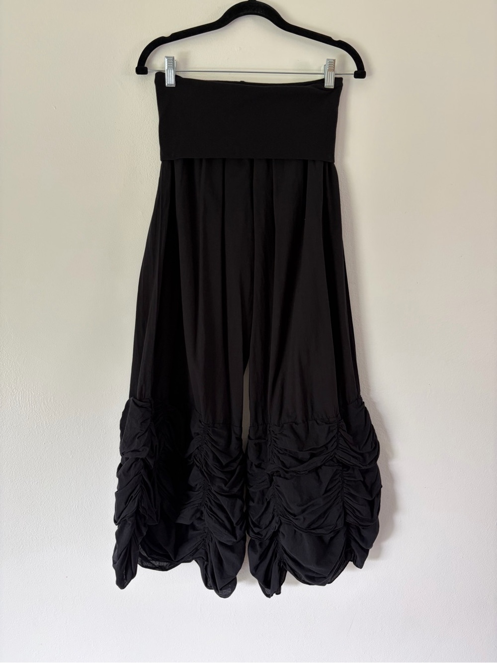 Magdalena Black Ruched Lampshade Wide-Leg Lagenlook Artsy Pants Size Large